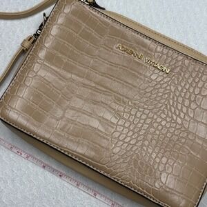 Adrienne Vittadini Tan Crocodile Embossed Crossbody Bag Purse Double Zip